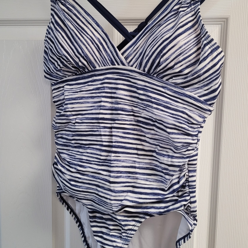 Navy and White Striped Swimsuit